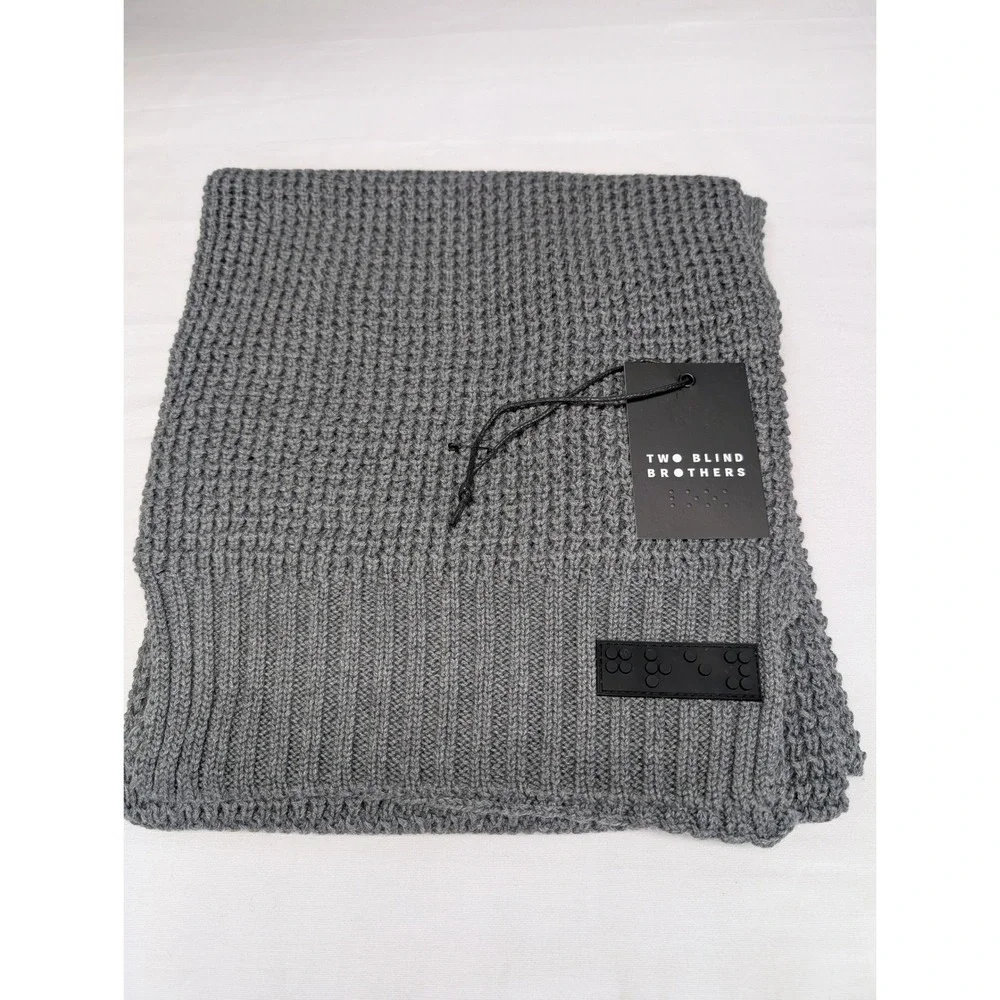 Two Blind Brothers Waffle‎ Knit Scarf Unisex Gray Winter Cozy Ethical New